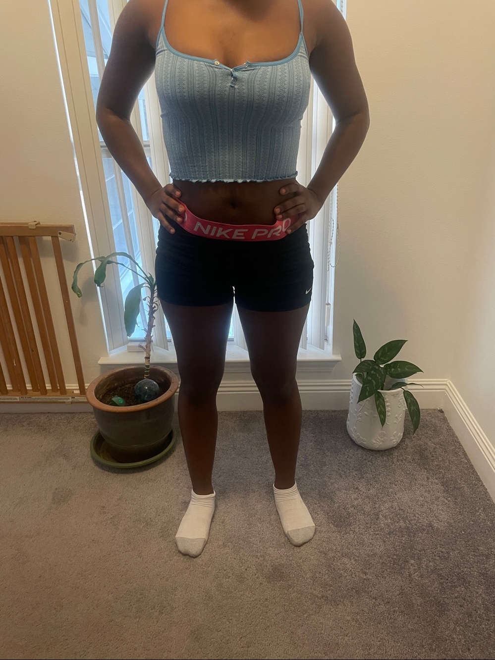 Intimately Free People Blissful Blue Ribbed Crop Cami Top with Button Detail